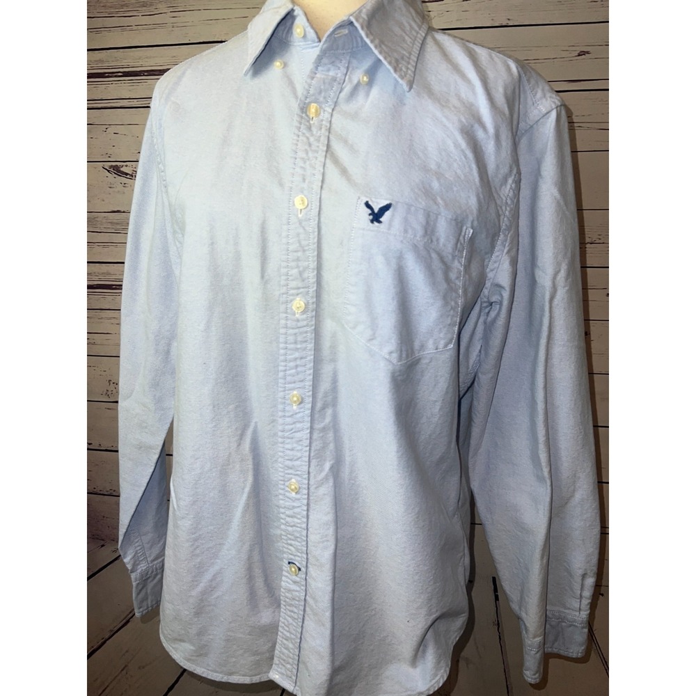 American Eagle Mens size Large‎ Chambray Denim Long sleeve button front Y2K 90s